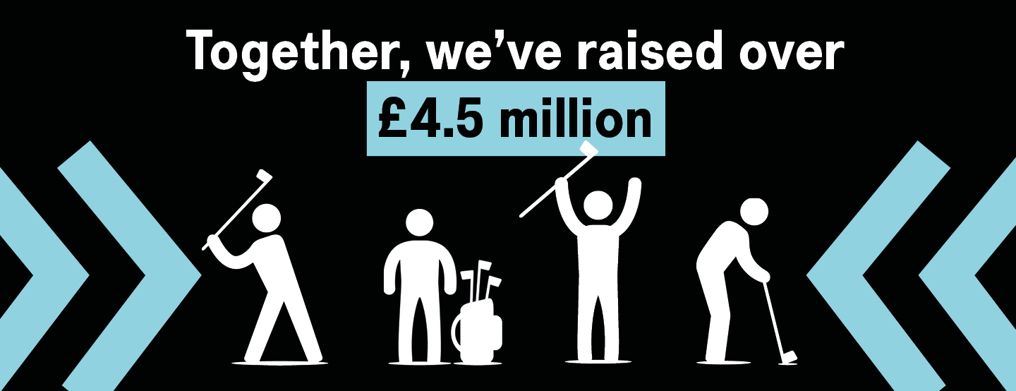 A graphic showing four 'man' icons playing golf and celebrating.