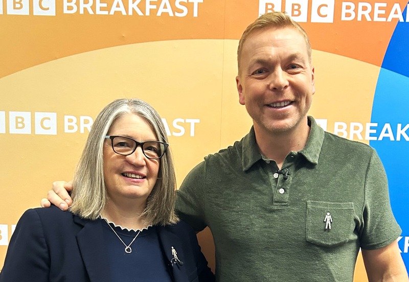 Laura Kerby, CEO of Prostate Cancer UK, and Sir Chris Hoy on the set of BBC Breakfast