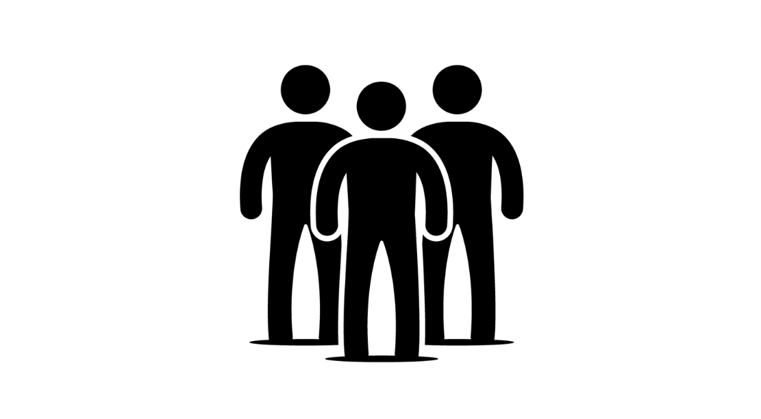 Three man icons standing together in a group