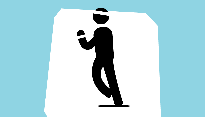 A man icon wearing sweatbands and running, with a blue background