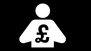 A man icon holding a pound coin symbol