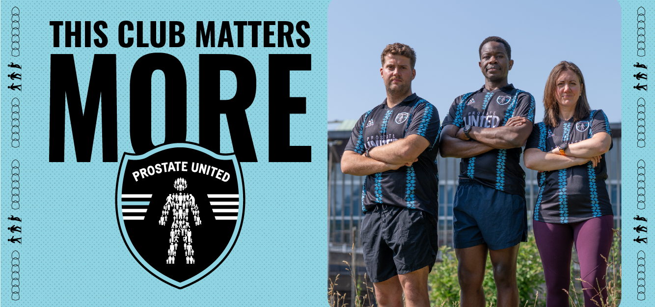 A group of three people wearing football shirts posing with their arms crossed, determined. 