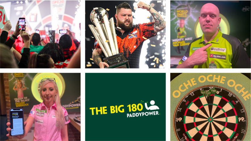 A collage of photos of the Paddy Power Big 180 Darts Tournament