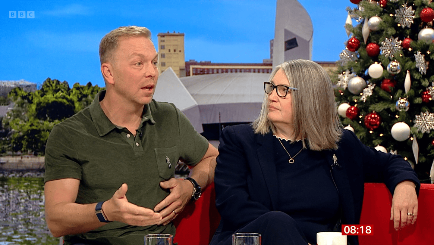 Sir Chris Hoy and Laura Kerby, CEO of Prostate Cancer UK, are interviewed on BBC Breakfast