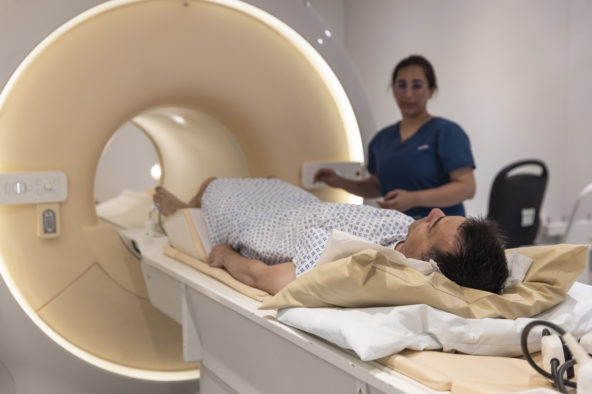 A man laying down about to get an MRI