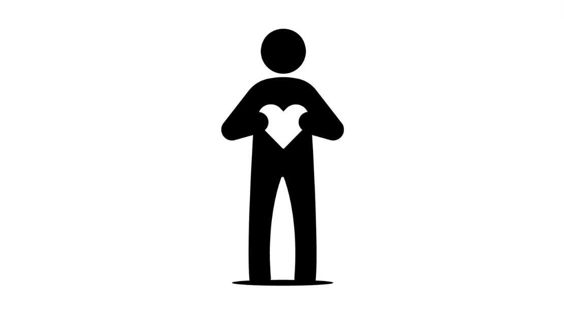 A man icon holding a white heart