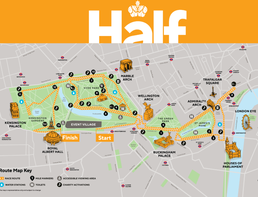 Royal Parks half marathon route map.